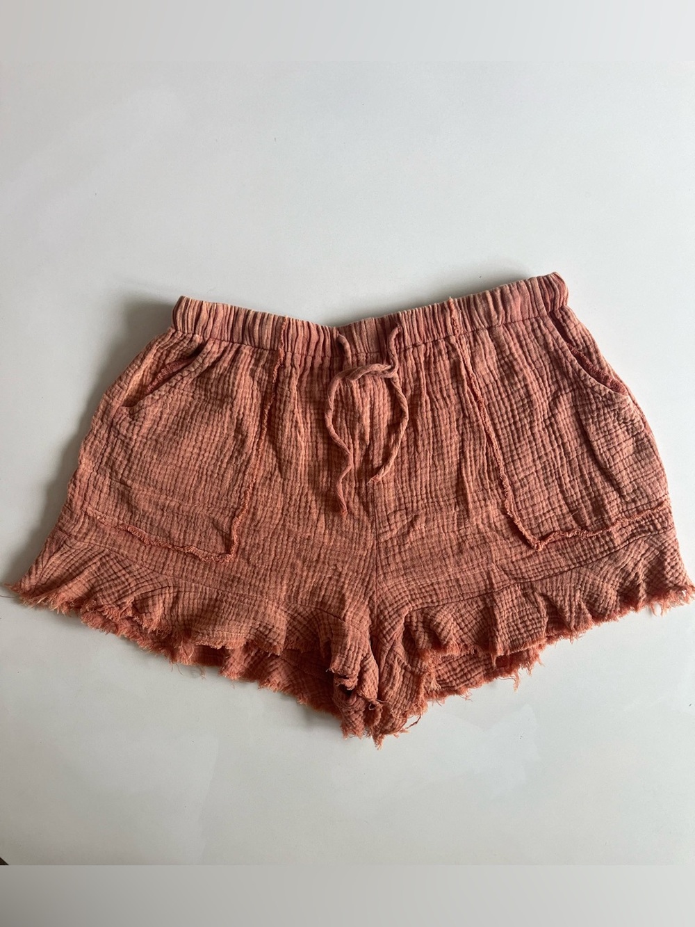 PINK LIKY Casual Drawstring Faded Orange Shorts, Large